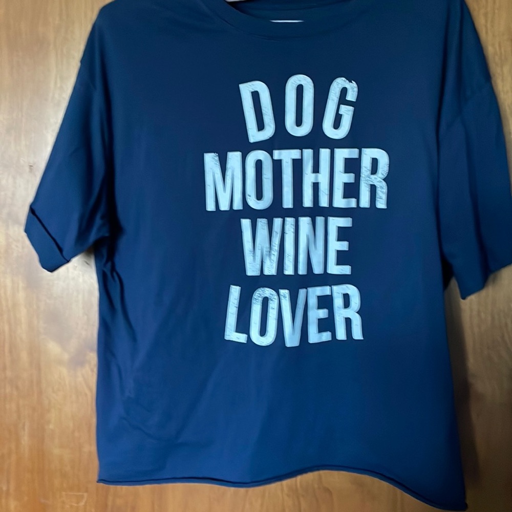 Dog Mom Wine Lover cropped tshirt. Xxl blue.